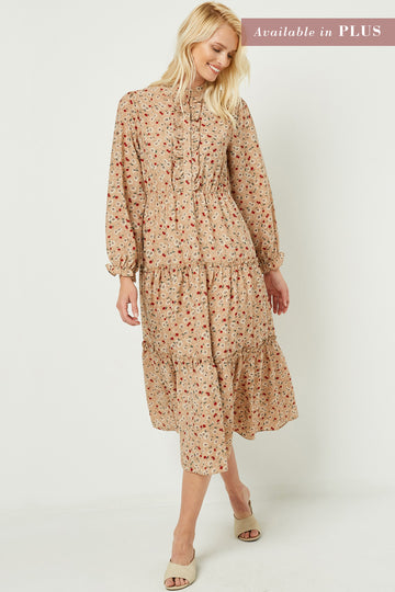 Hy1348 Black Womens Ruffle Placket Maxi Dress-Pose